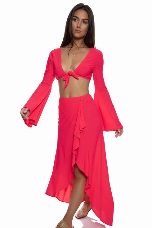 Luli Fama Cosita Buena Ruffled High-lo Slit Skirt